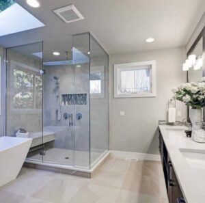 Glass Shower Enclosure in Bathroom Remodel Project